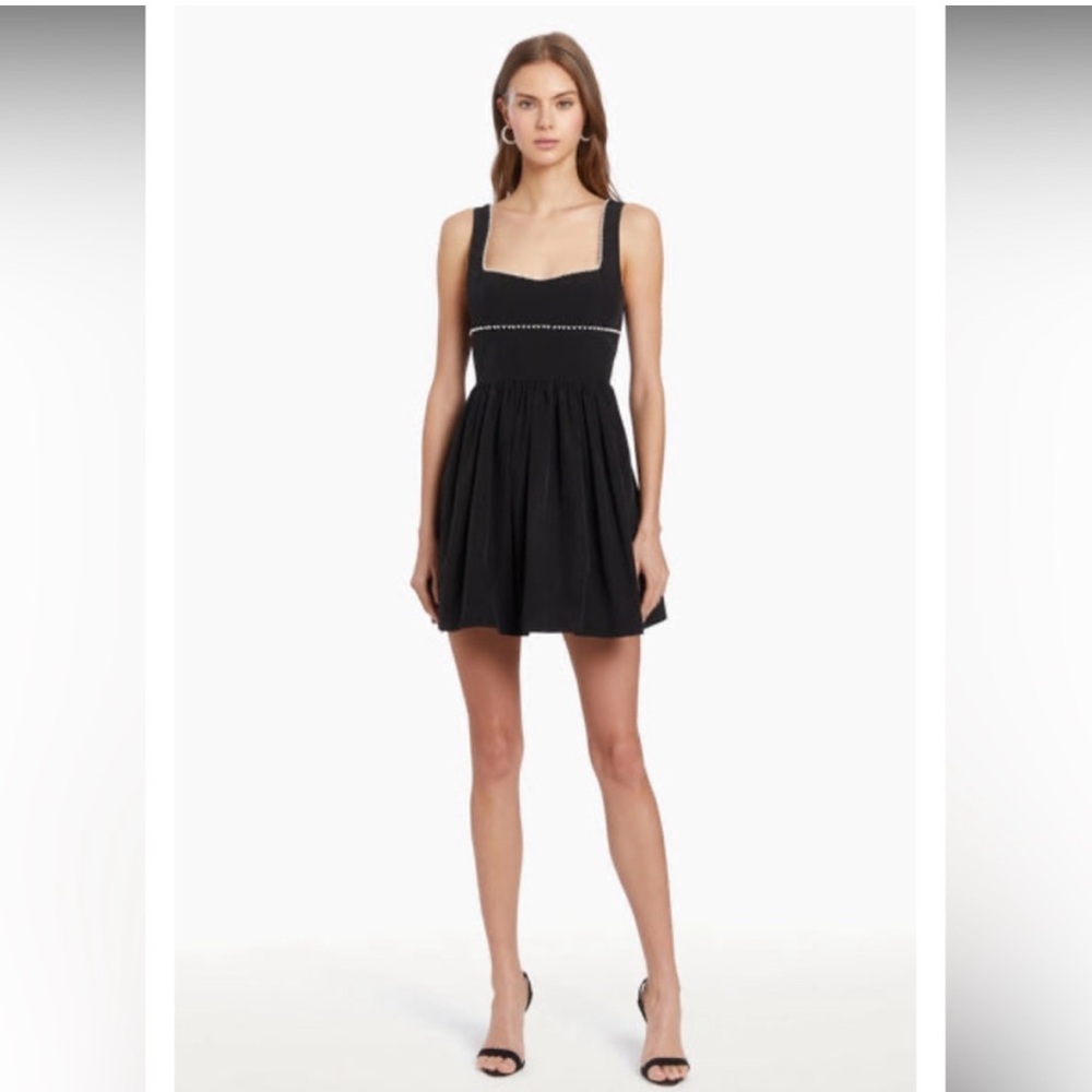 NWT NEW Amanda Uprichard Basilia Elegant Black Mini Dress Pearl Accents Small